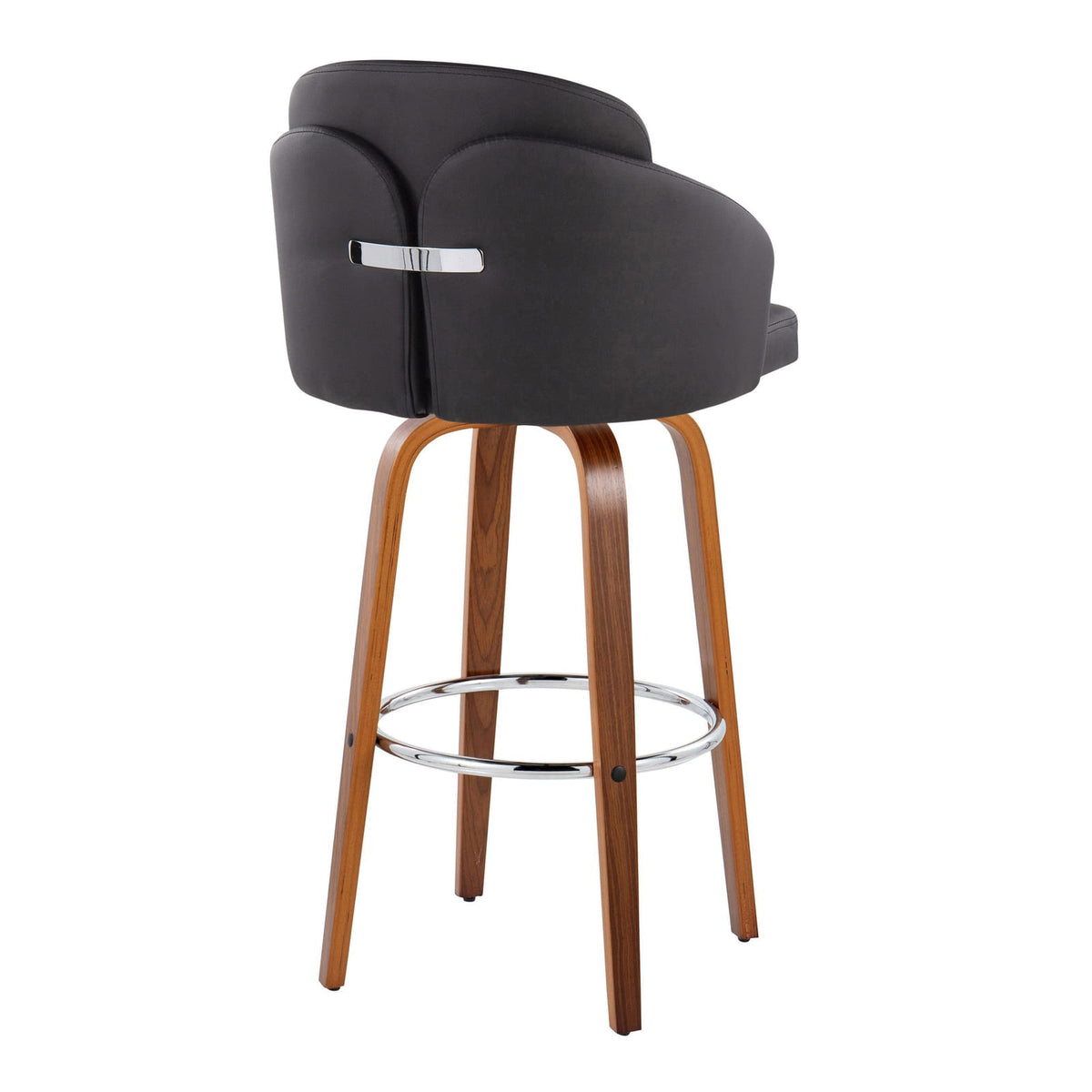 Fixed-Height Barstool Set - Black Faux Leather & Walnut Wood