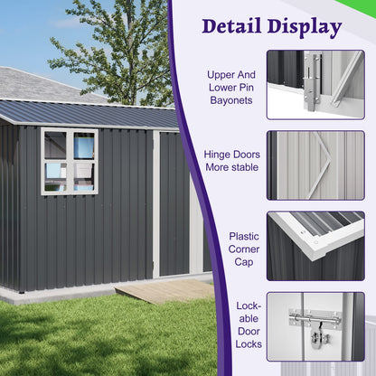 10x8 Gray Metal Shed - Outdoor Storage Solution