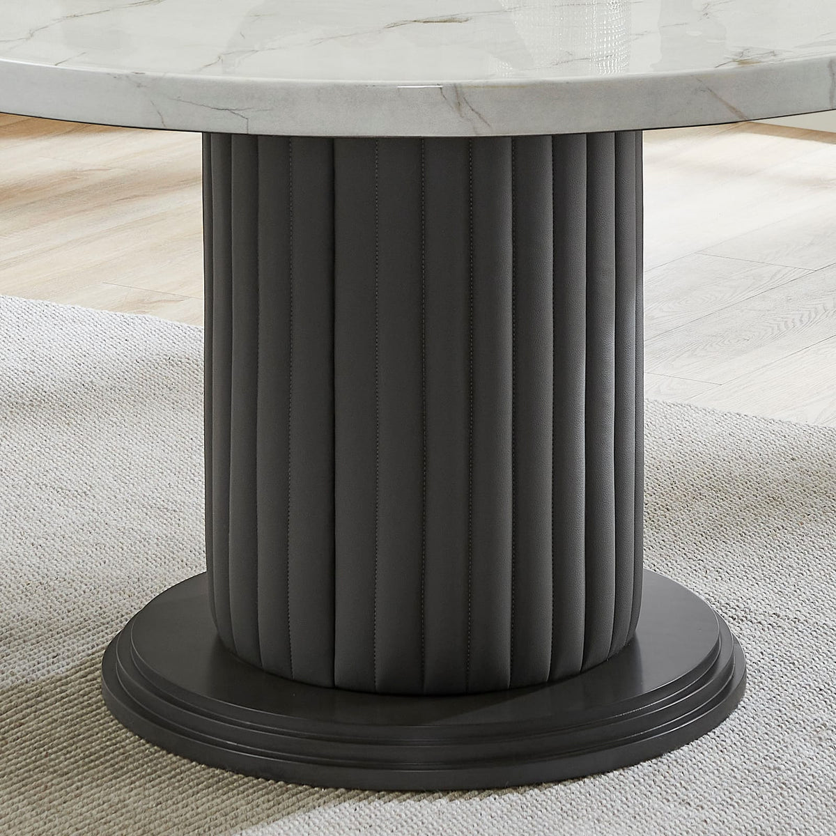 Round White Faux Marble Dining Table - Seats 6