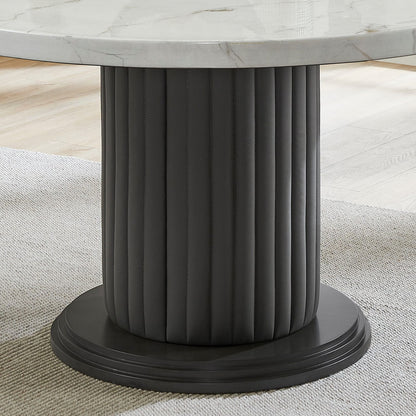 Round White Faux Marble Dining Table - Seats 6