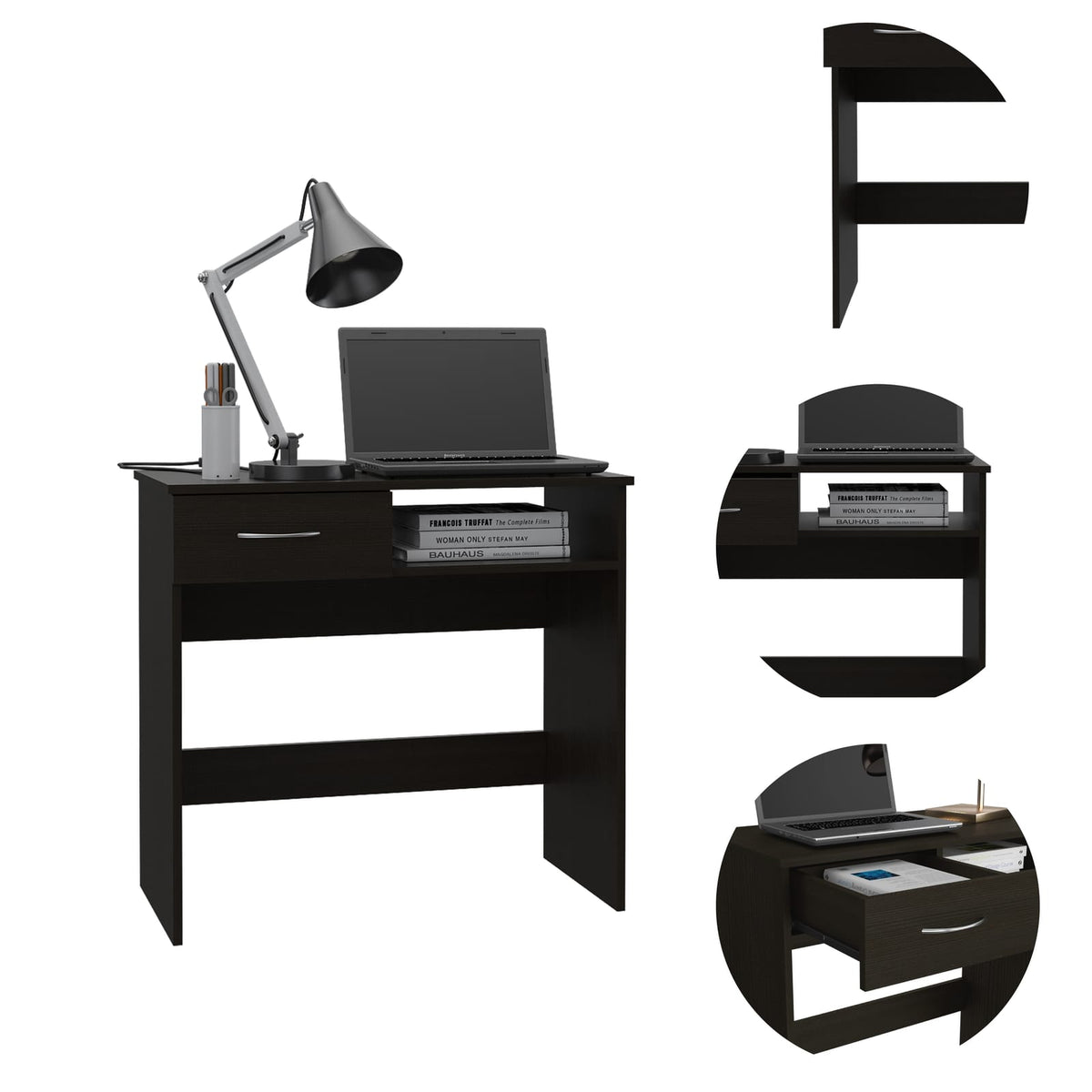 Wenge Computer Desk with 7 Shelves & 1 Drawer
