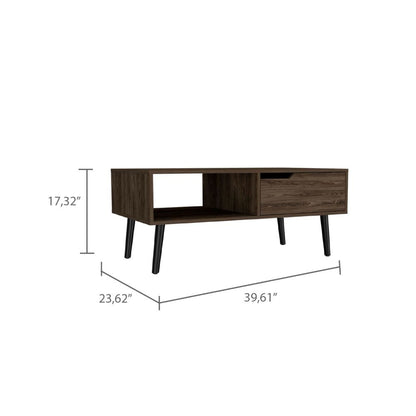 Oslo Coffee Table - Brown, One Drawer & Shelf for Living Room
