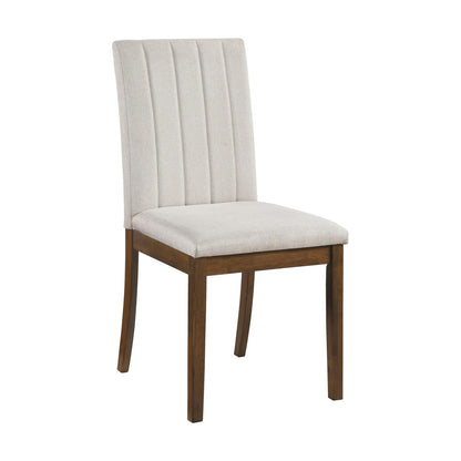 Brown Wood Dining Chairs Set of 2 with Beige Fabric Upholstery