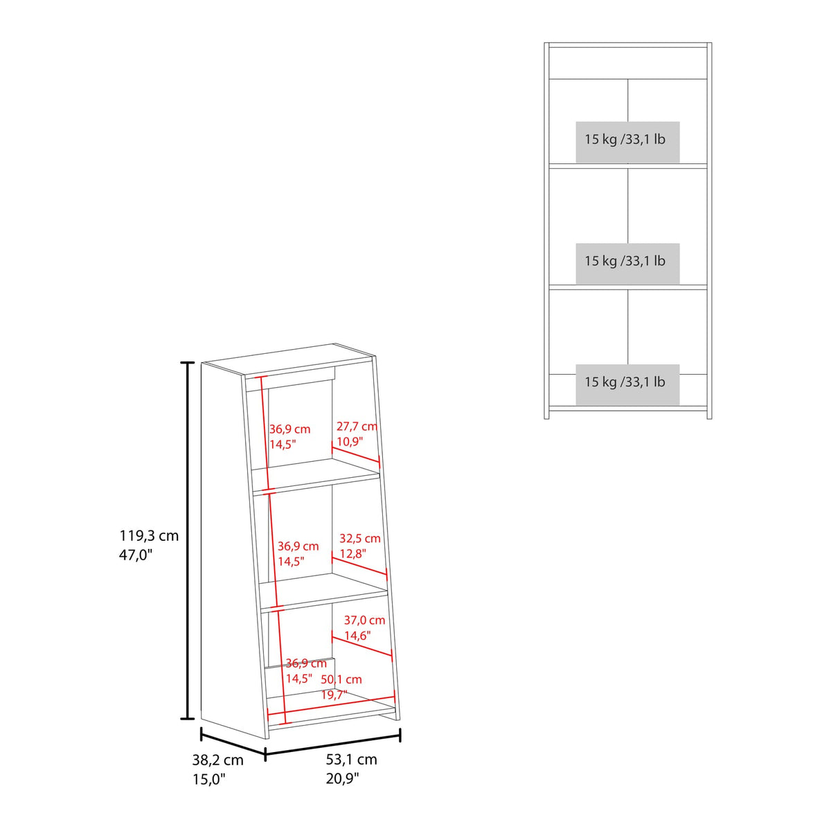 Black Melamine 3-Shelf Bookcase - Modern Storage for Living Room