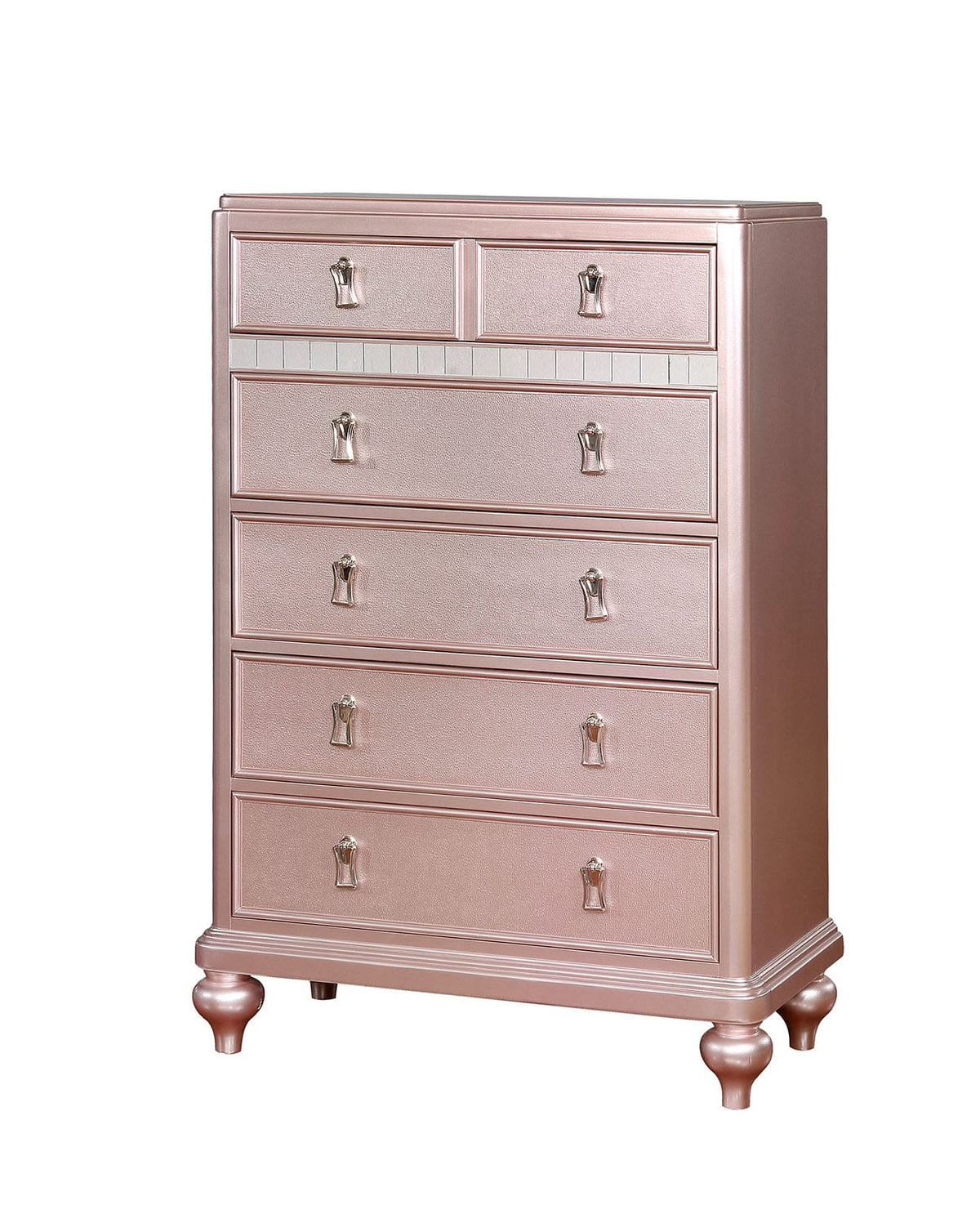 Contemporary Rose Gold Mirror Chest - Bedroom Dresser