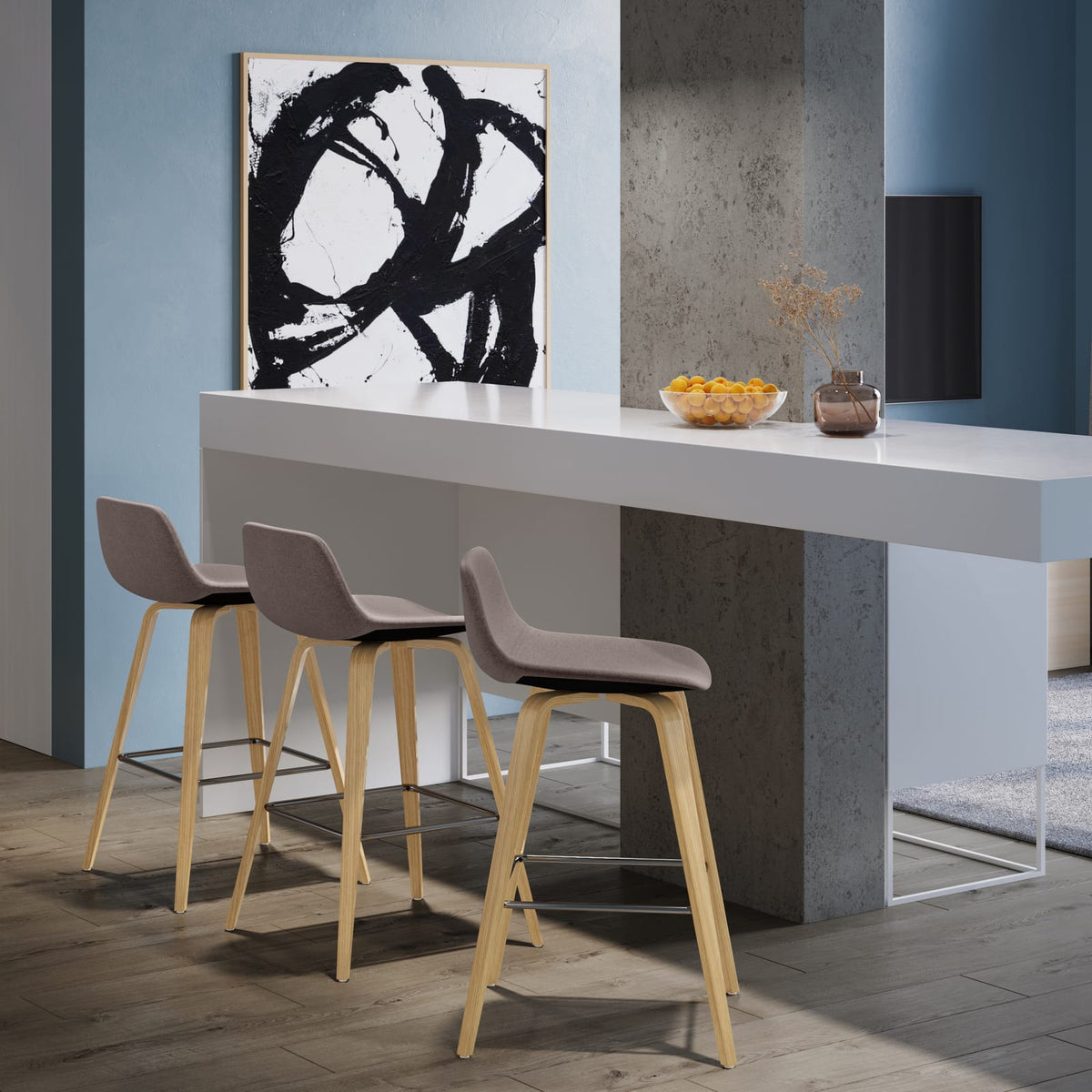 Harvard Bentwood Stools - Mocha Wood & Fabric Comfort for Bedroom
