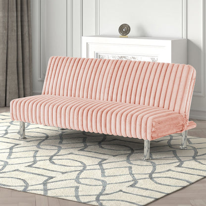 Pink Contemporary Futon Sofa with Metal Legs for Living Room Sleep