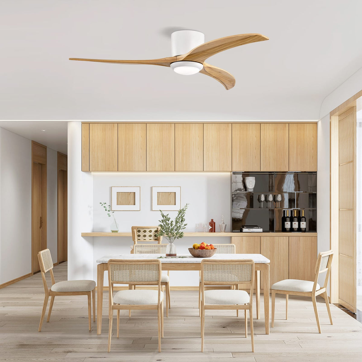 52" Solid Wood Blades Ceiling Fan With Light - Remote Control, Noise-Free