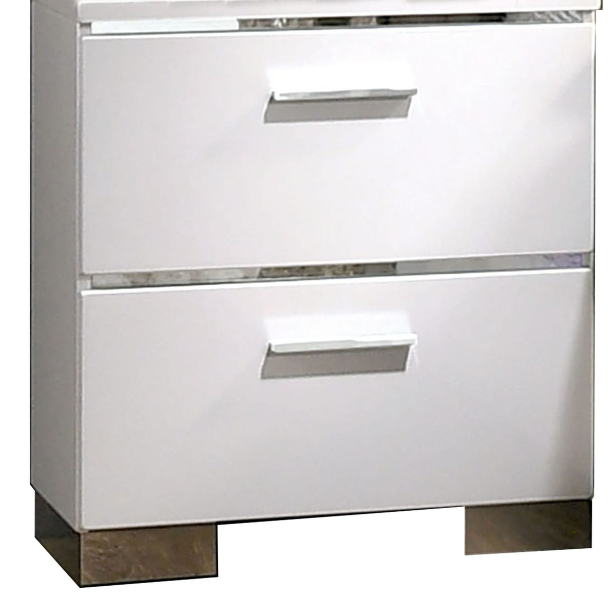 Silver and White Wood Metal Nightstand with 2 Drawers for Bedroom Storage