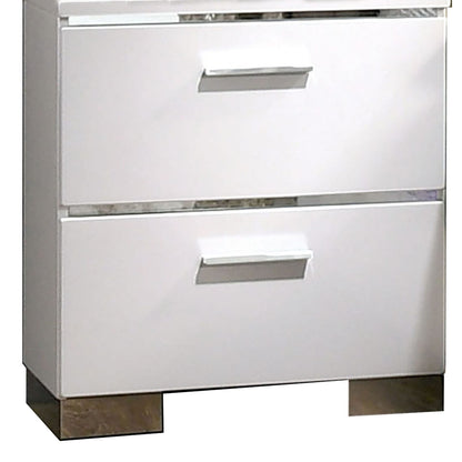 Silver and White Wood Metal Nightstand with 2 Drawers for Bedroom Storage