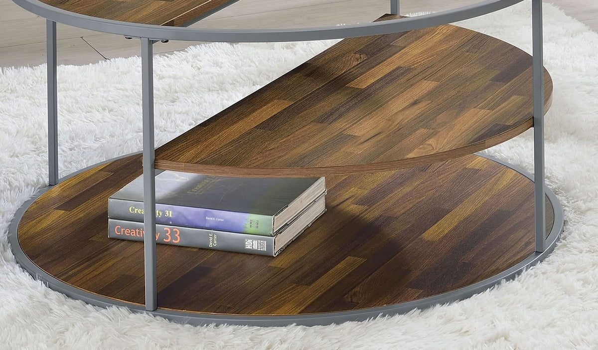 Gray Walnut Industrial Coffee Table with Shelves