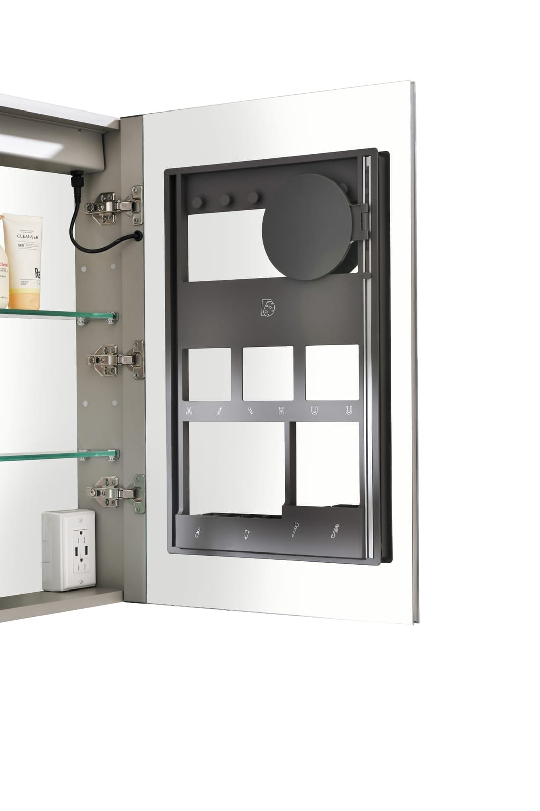 Metallic Grey LED Medicine Cabinet with Mirror for Bathroom Storage