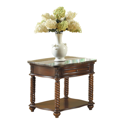 Mahogany Square End Table with Marble Top
