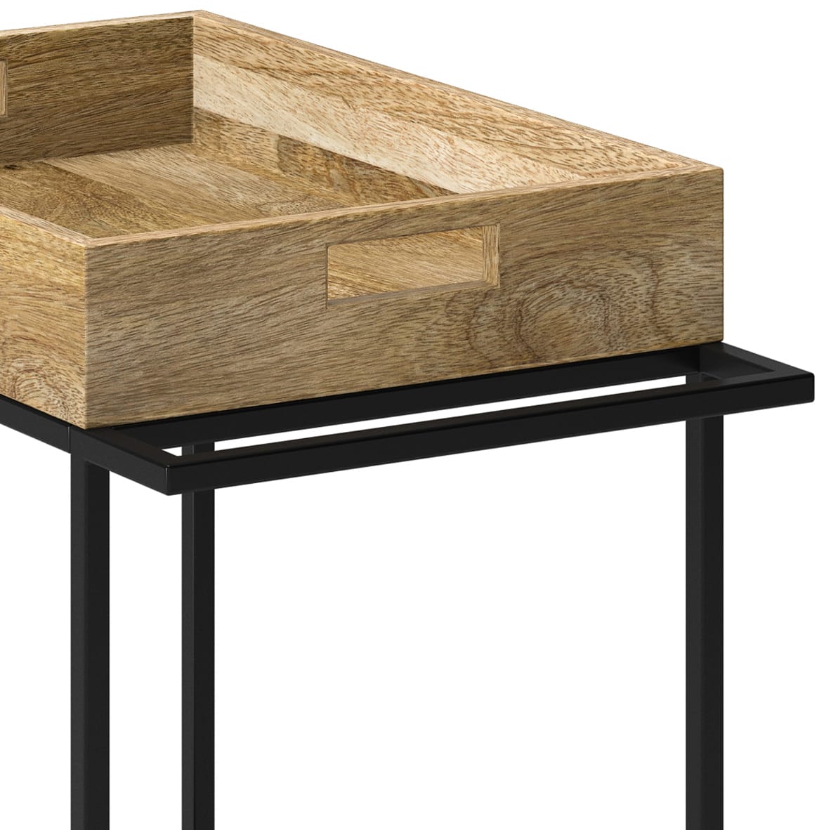 Light Brown Mango Wood Kitchen Storage Trolley with Metal Base