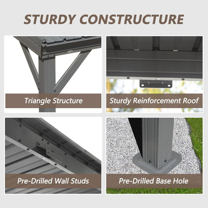 8'x10' Gray Metal Gazebo - Weather-Ready Outdoor Shade