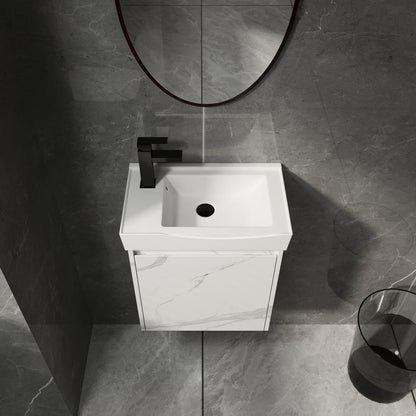 Carrara White Bathroom Vanity with Ceramic Sink - 19.69" Storage Cabinet