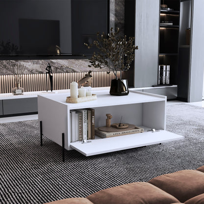Modern White Engineered Wood Coffee Table with Storage Shelf for Living Room