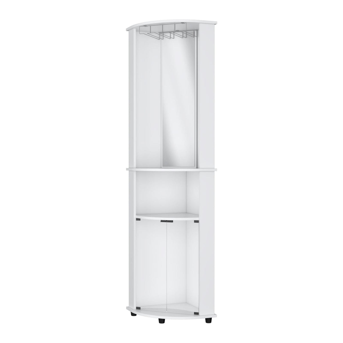 White 3-Tier Shelf Corner Bar Cabinet with Glass Rack