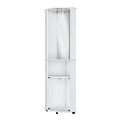 White 3-Tier Shelf Corner Bar Cabinet with Glass Rack