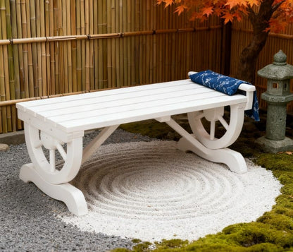 White Wooden Wagon Bench - 2 Person Patio Seating