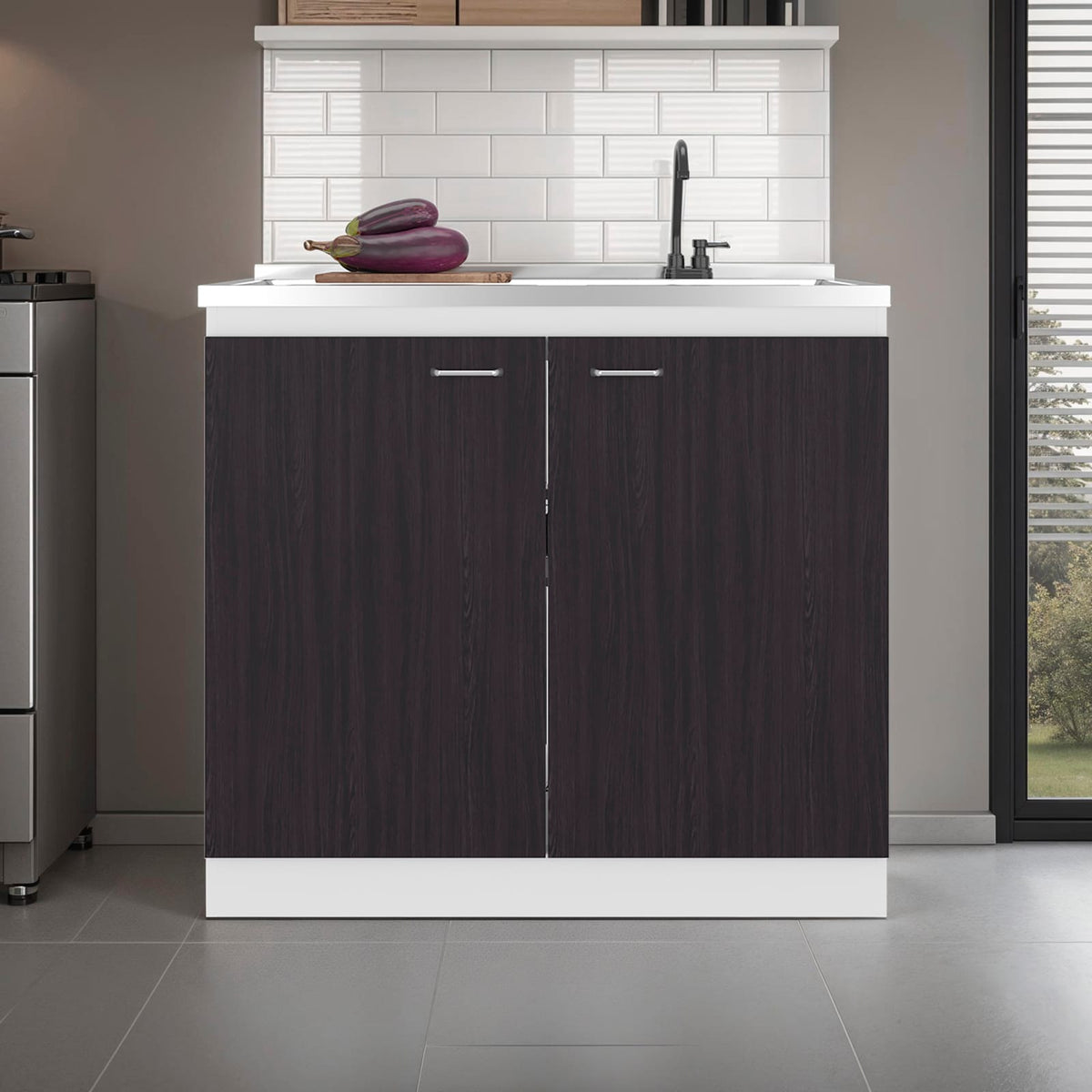 Salento Freestanding Sink - White & Black Storage Cabinet
