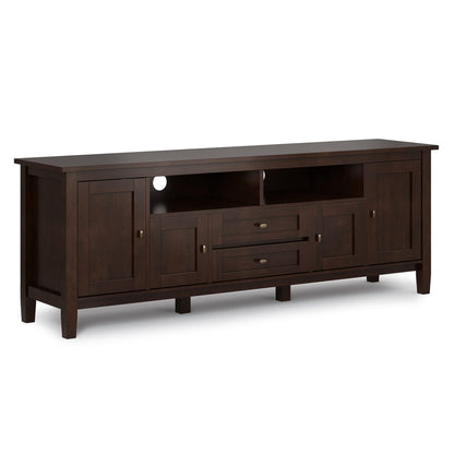 72" Dark Brown Solid Wood TV Stand with Storage for Living Room