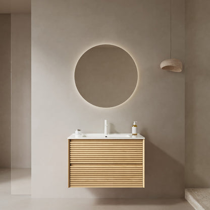 BRON 30" Bathroom Vanity - Golden Oak, White Ceramic Sink