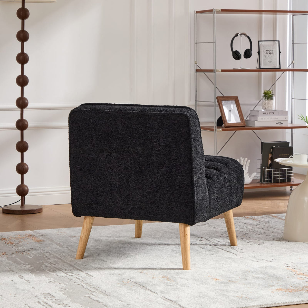 Modern Armless Accent Chair - Black Chenille, 24.4" Wide