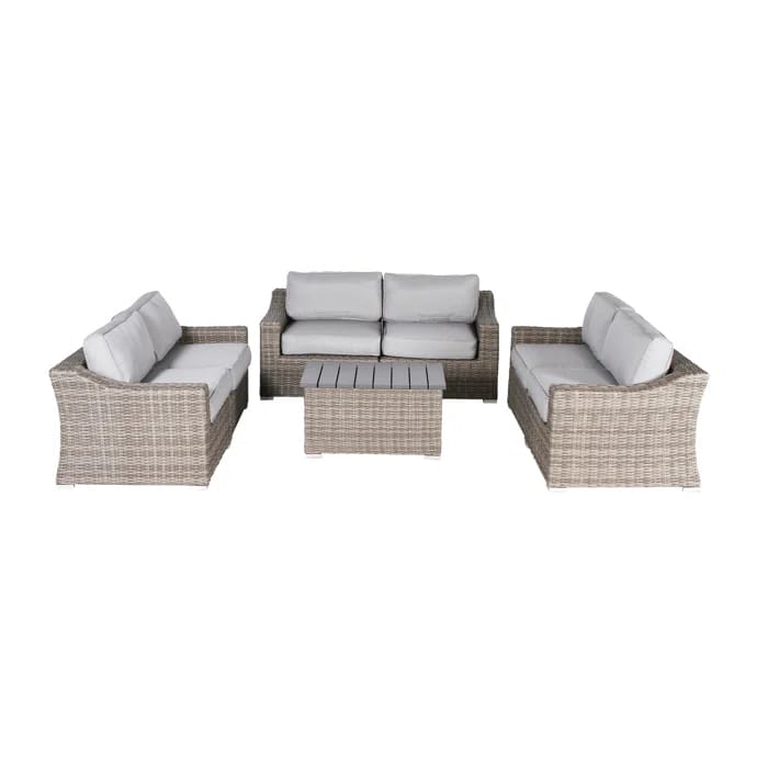 Poolside Wicker Patio Sofa Set with Cushions Seats 6 Grey Mix