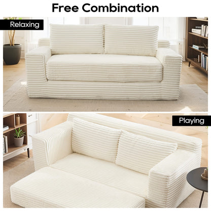 Beige 2-Seat Convertible Sofa Bed Loveseat Sleeper for Small Apartments