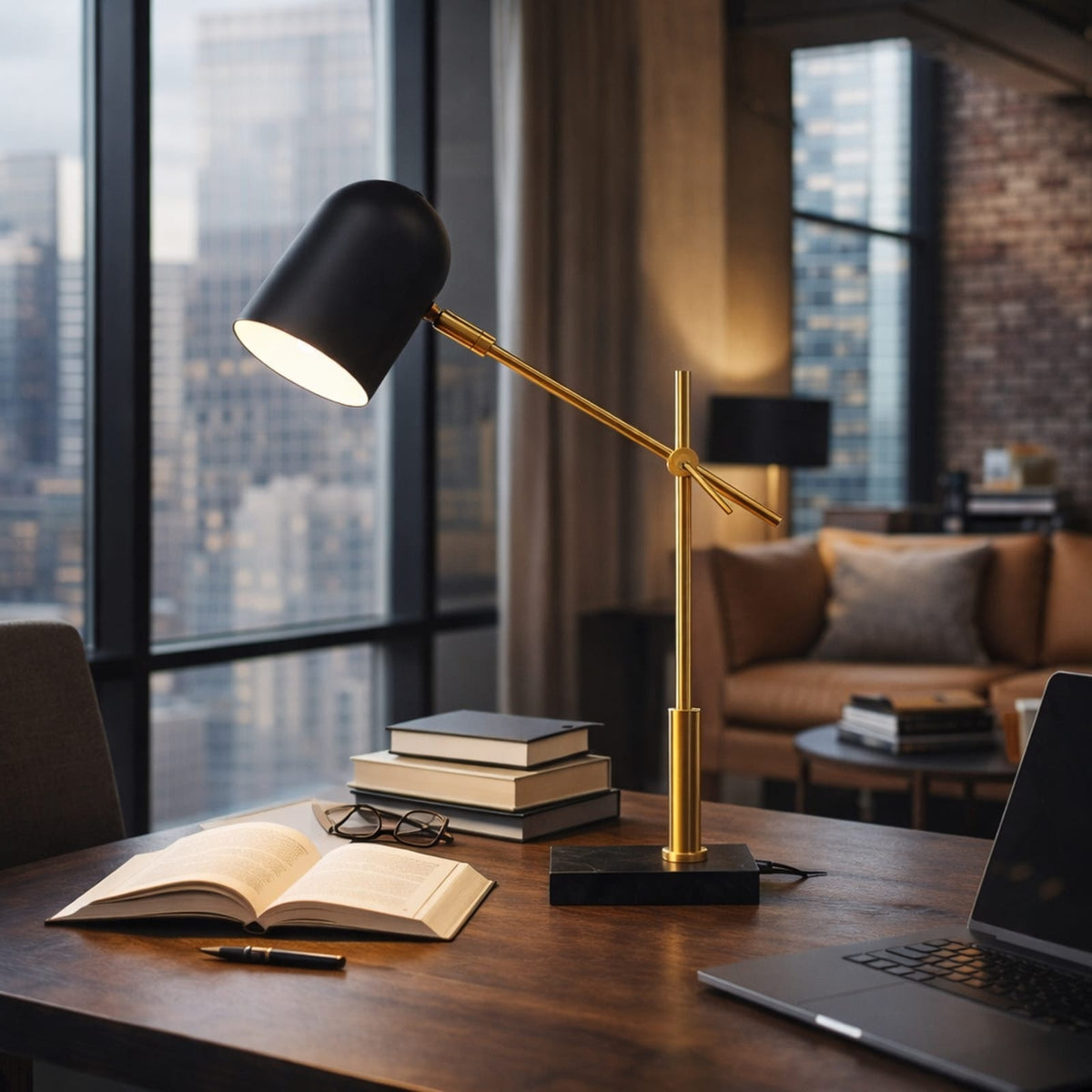 Modern Black Marble Desk Lamp with Dome Shade for Reading Nooks