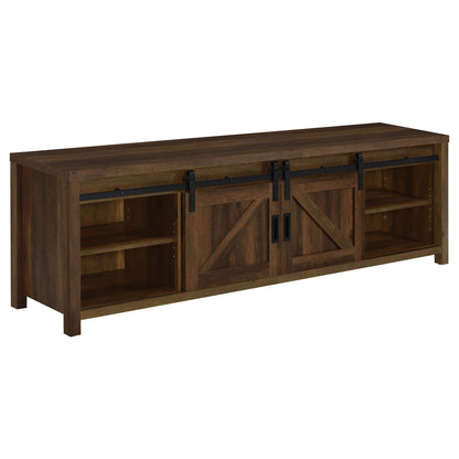70-79 Inch Brown Wood Metal TV Stand with 2 Doors