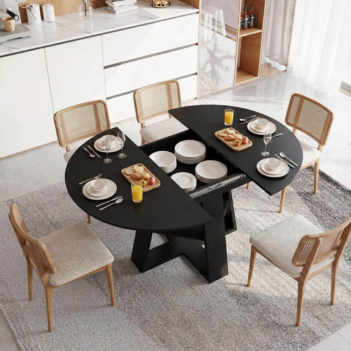 43.3in-59in Extendable Round Dining Table - Kitchen & Living Room