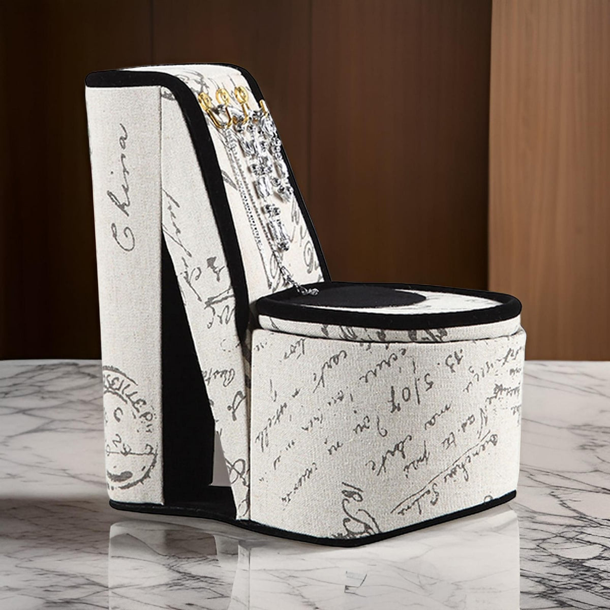 Beige Black Velvet Jewelry Storage Box for High Heels and Accessories for Bedroom