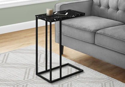 Black C-Shaped End Table with Metal Base for Living Room Accent
