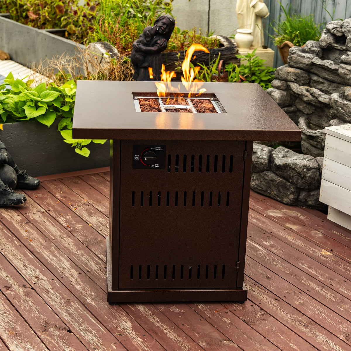28" Propane Fire Pit Table - Brown Steel Outdoor Heating