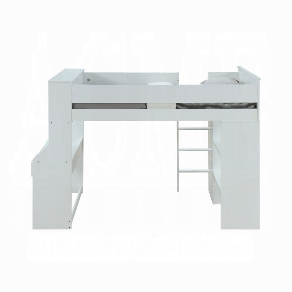 White Twin Loft Bed with Desk & Wardrobe - Space Saving Design
