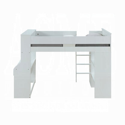 White Twin Loft Bed with Desk & Wardrobe - Space Saving Design