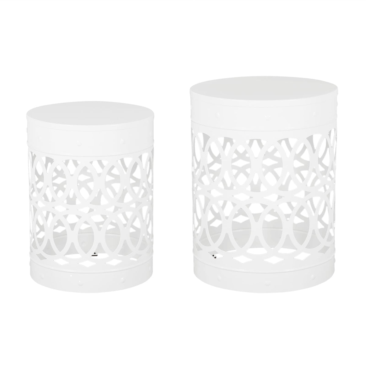 White Iron Outdoor Accent Table Set of 2