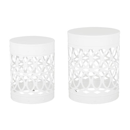 White Iron Outdoor Accent Table Set of 2
