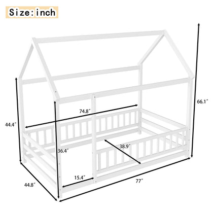 Twin Size Wooden Bed with House Roof Frame, White for Bedroom