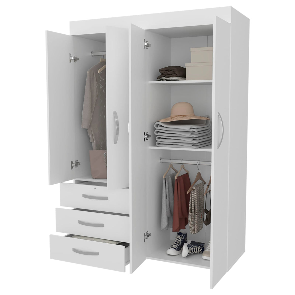 White 4-Door Bedroom Dresser with Storage