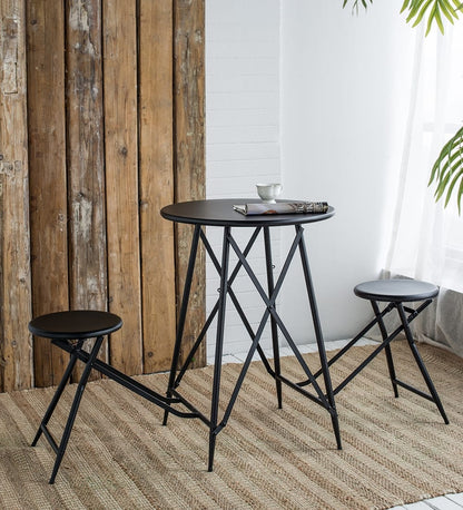 Industrial Black Iron Side Table and Seating Set for Dining Room