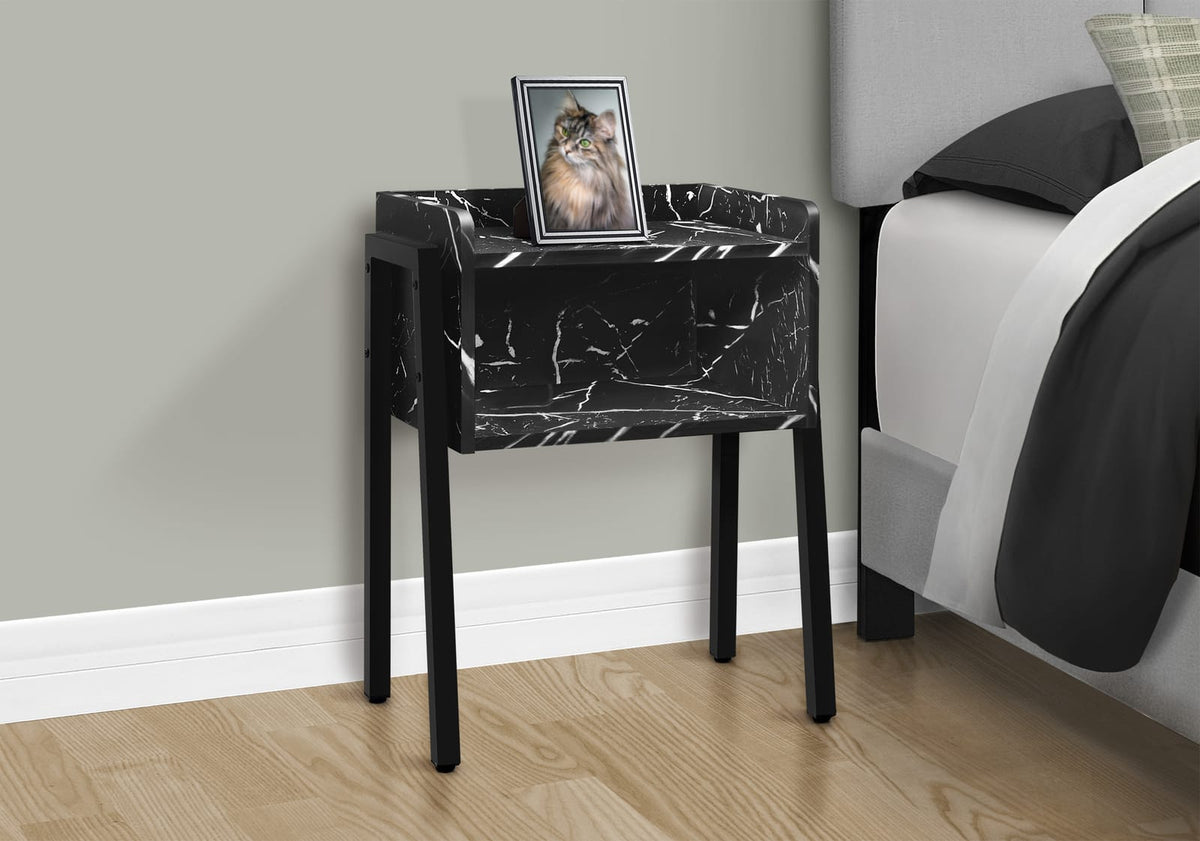 Black Metal Accent Table with Storage - 2 Tier Side Table for Living Room