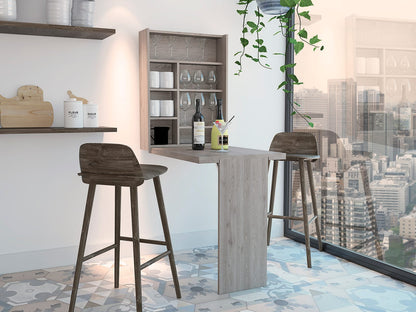 Living Room Gray Particle Board Wall Shelf Table with Seven Interior Storage Sections