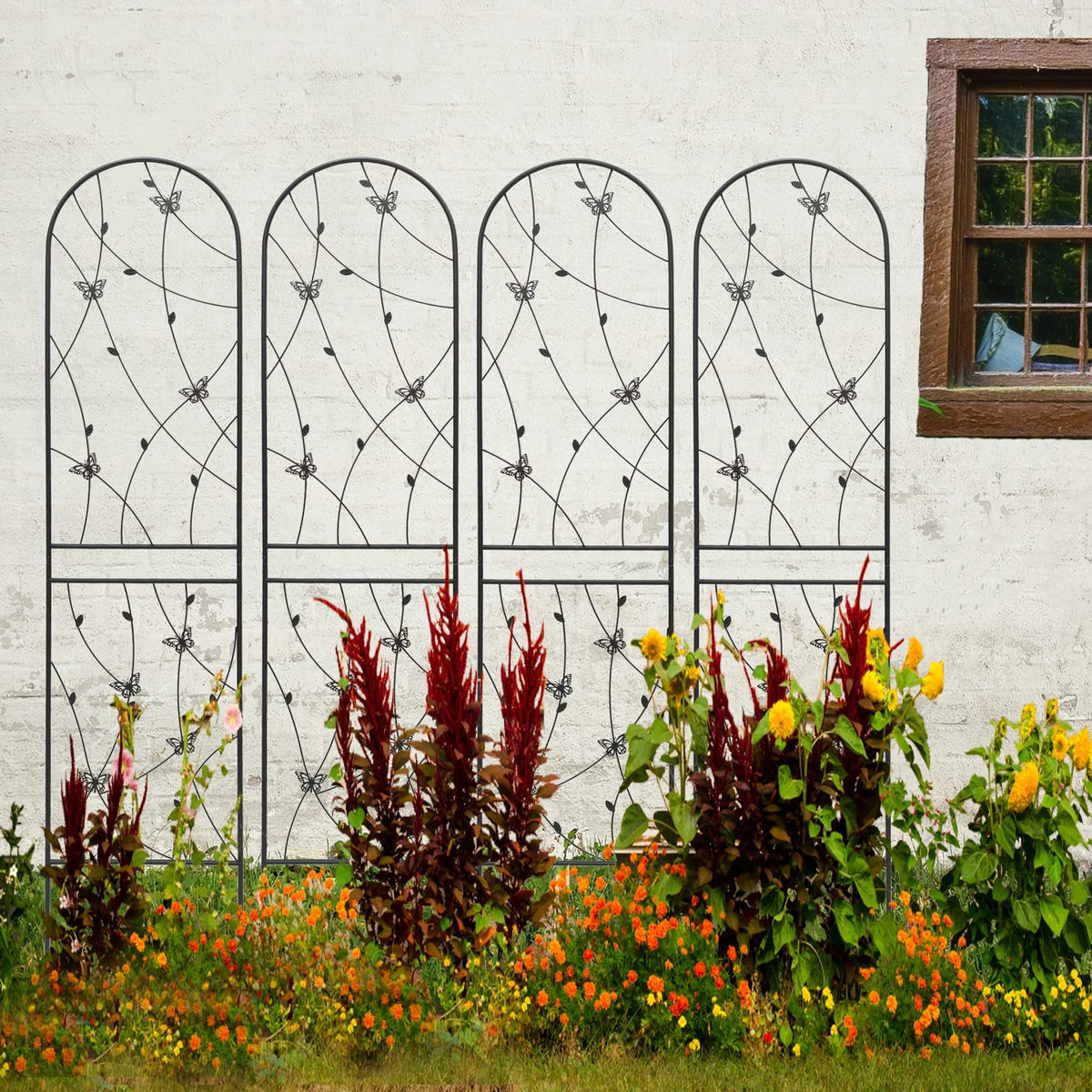 Black Butterfly Metal Garden Trellis Set - 4 Pack
