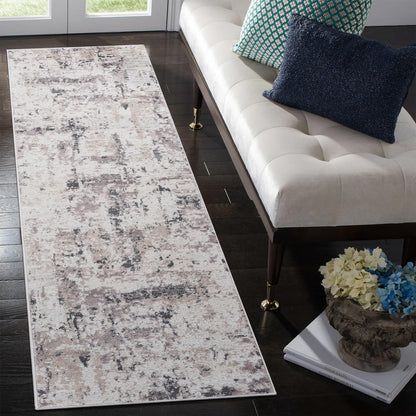 Cream Brown Polyester Area Rug - 96" x 26" Bedroom Rug