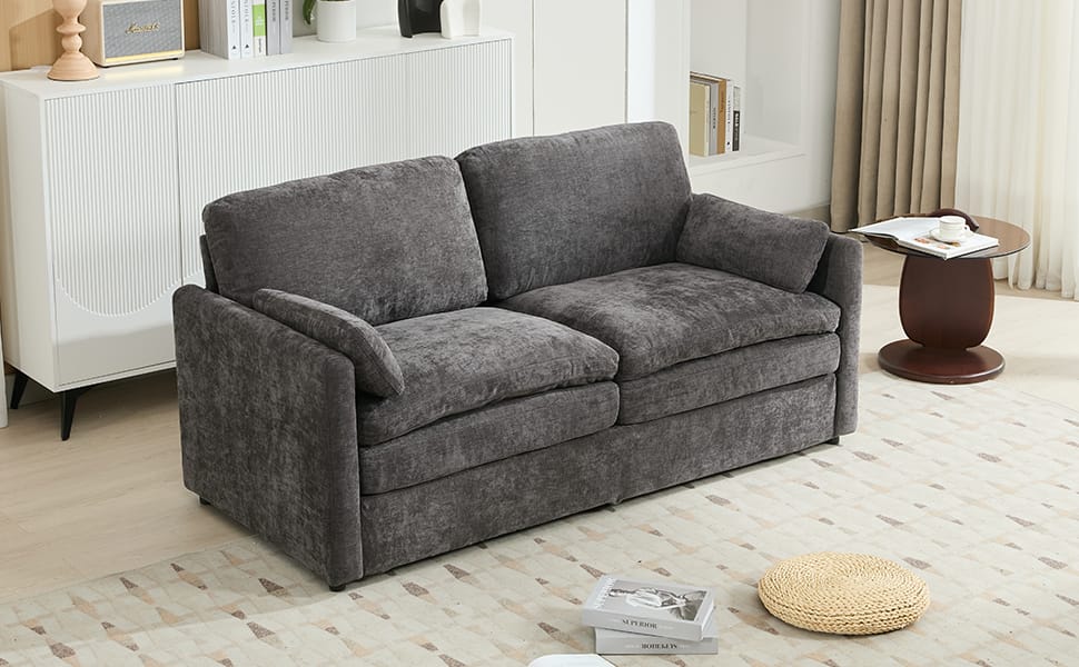 68.1" Grey Chenille Loveseat Sofa - Plush Comfort for Living Room