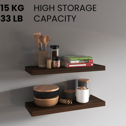 Brown Floating Shelves - 2 Shelves, 9.8" D for Living Room