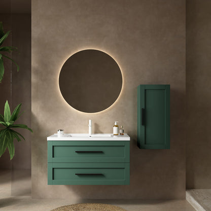 White Green Bathroom Vanity with Sink - 36" Wall Mounted Storage